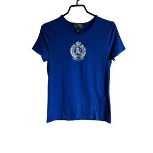 L-RL LAUREN ACTIVE RALPH LAUREN Royal Blue & White Crest Logo T-Shirt Sz M